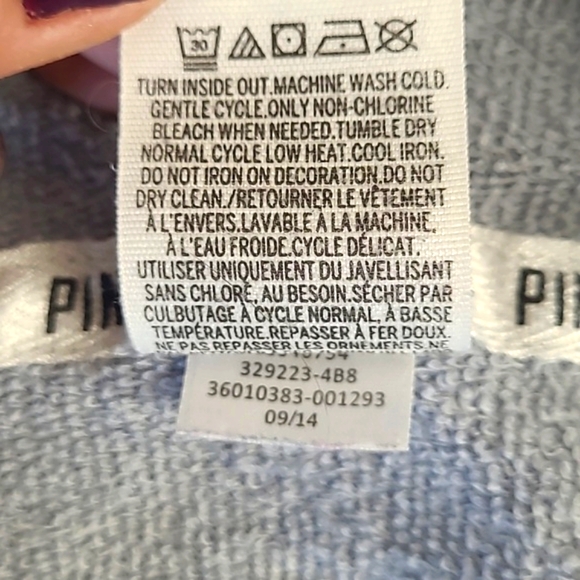 2014 Victoria's Secret PINK Logo Long Sleeve Gray Oversized Hooded Tee Womens XS - Picture 16 of 16